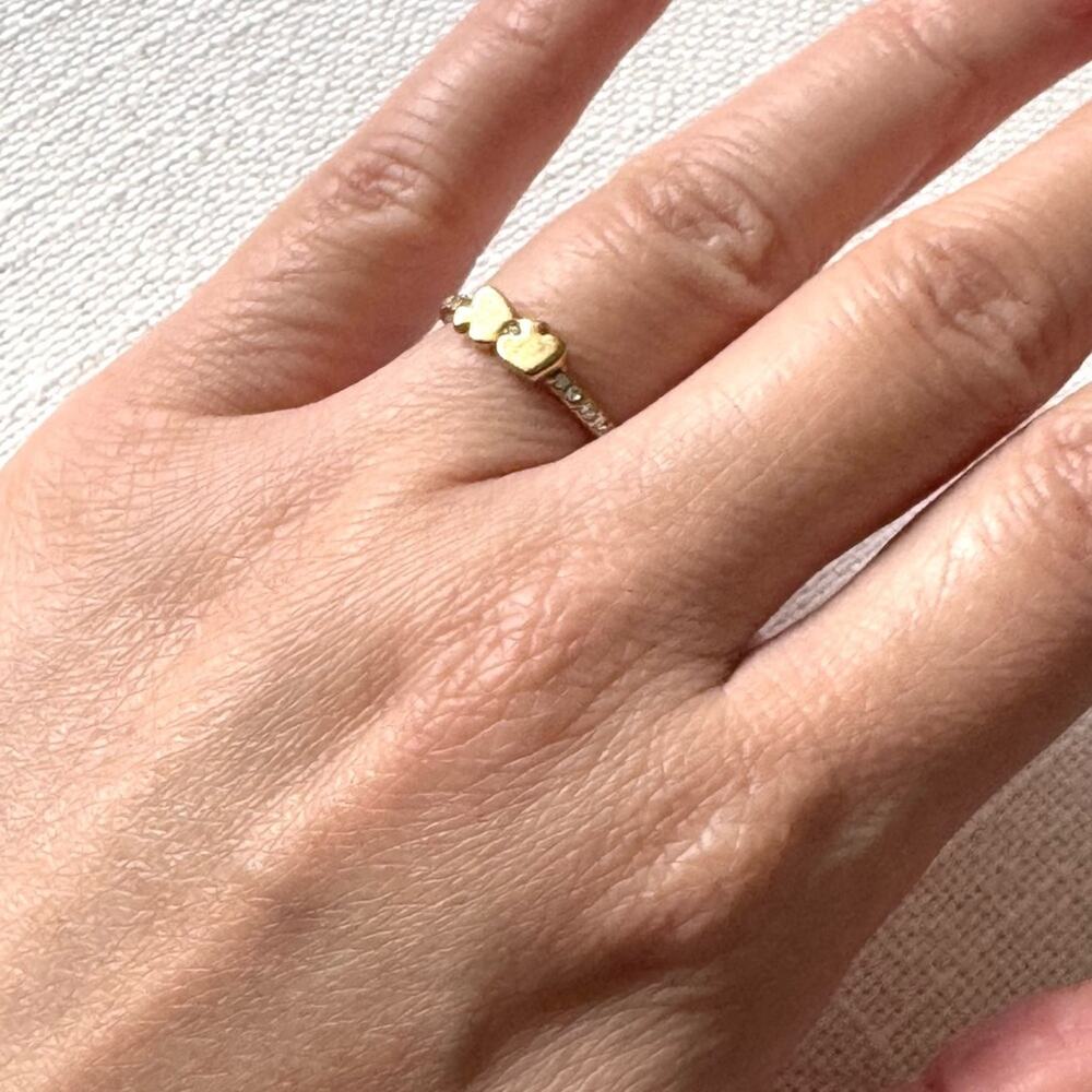 Y2K Kate Spade Double Spade Logo Ring Gold Tone Crystal Accent Size 6